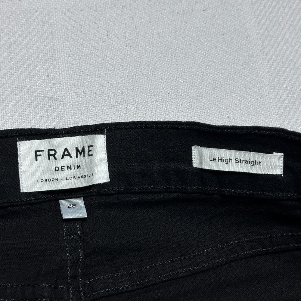 NEW FRAME Le High Straight Jeans Womens 28 Glitter Velour Stripe Raw Hem Black - Picture 5 of 15